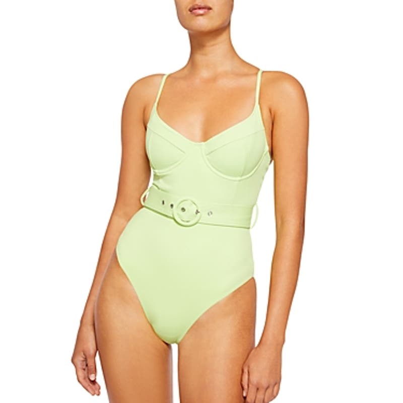 Jonathan Simkhai Noa Belted Underwire One Piece Swimsuit Lime Xs